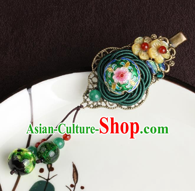 Chinese Traditional Hair Accessories National Hanfu Cloisonne Green Hair Stick for Women
