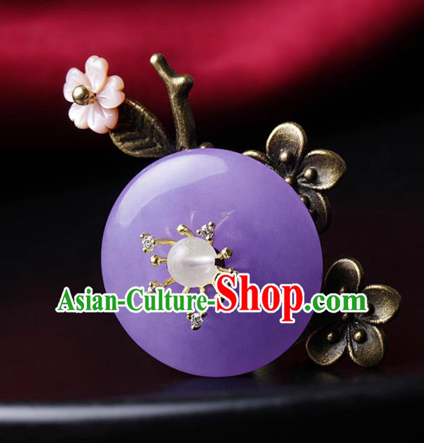 Chinese Traditional Jewelry Accessories National Hanfu Purple Jade Brooch for Women