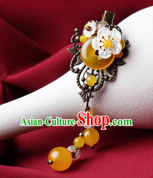 Chinese Traditional Hair Accessories National Hanfu Yellow Chalcedony Hair Stick for Women