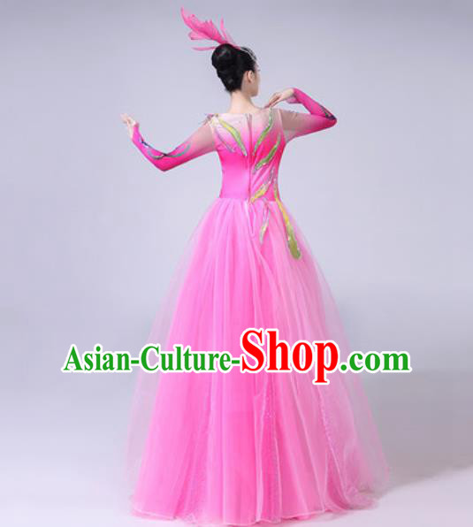 Professional Modern Dance Costumes Stage Show Chorus Group Dance Pink Veil Dress for Women