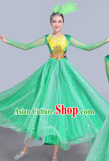 Professional Modern Dance Green Veil Dress Stage Show Chorus Group Dance Costumes for Women