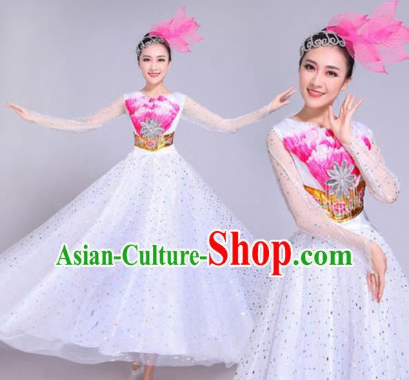 Professional Modern Dance White Veil Dress Stage Show Chorus Group Dance Costumes for Women