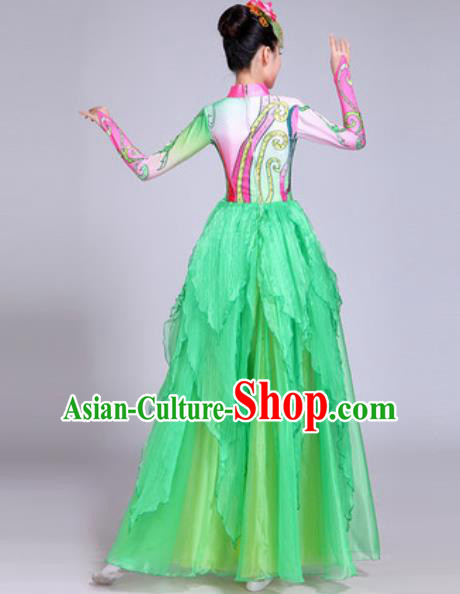 Professional Modern Dance Green Long Dress Stage Show Chorus Group Dance Costumes for Women