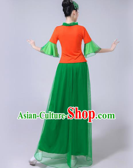 Traditional Chinese Folk Dance Costumes Fan Dance Yangko Dance Green Veil Clothing for Women