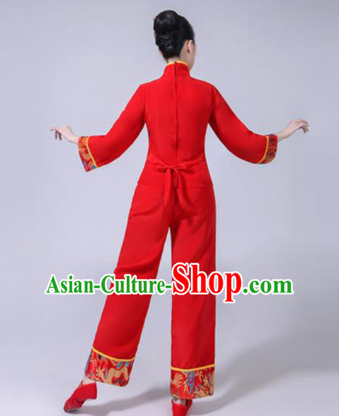 Traditional Chinese Folk Dance Red Costumes Fan Dance Yangko Dance Clothing for Women