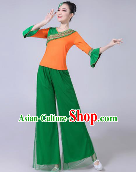 Traditional Chinese Folk Dance Yangko Dance Green Costumes Fan Dance Clothing for Women