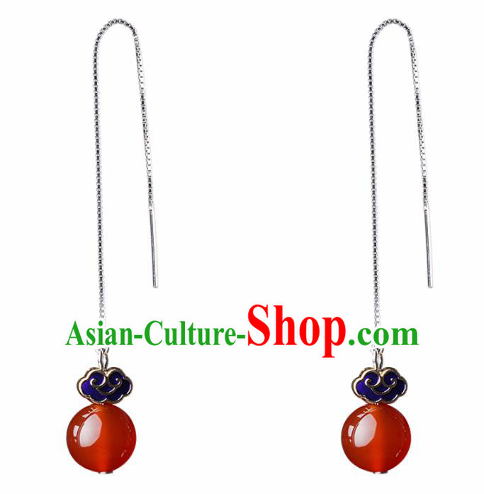 Chinese Traditional Jewelry Accessories National Hanfu Blueing Agate Earrings for Women