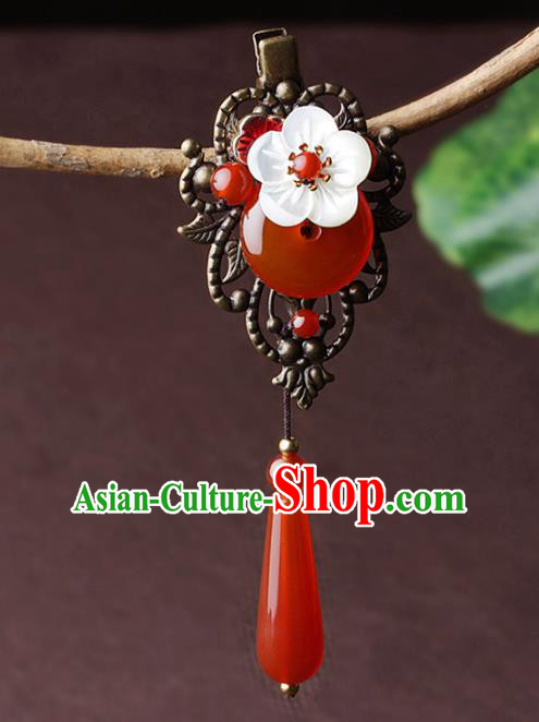 Chinese Traditional Hair Accessories National Hanfu Red Agate Tassel Hair Stick for Women