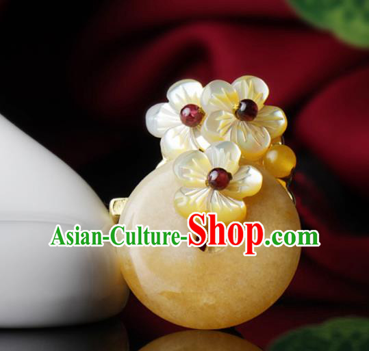 Chinese Traditional Jewelry Accessories National Hanfu Yellow Chalcedony Brooch for Women