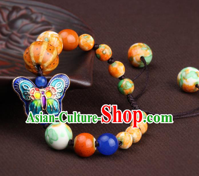 Chinese Traditional Jewelry Accessories National Hanfu Blueing Butterfly Beads Bracelet for Women