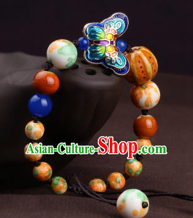 Chinese Traditional Jewelry Accessories National Hanfu Blueing Butterfly Beads Bracelet for Women