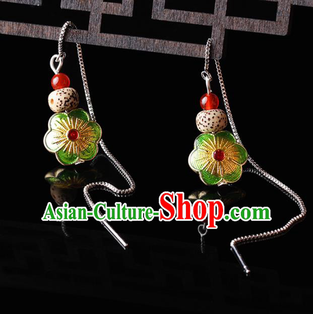Chinese Traditional Jewelry Accessories National Hanfu Green Cloisonne Earrings for Women