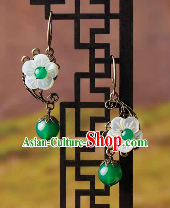 Chinese Traditional Jade Ear Jewelry Accessories National Hanfu Shell Flower Earrings for Women