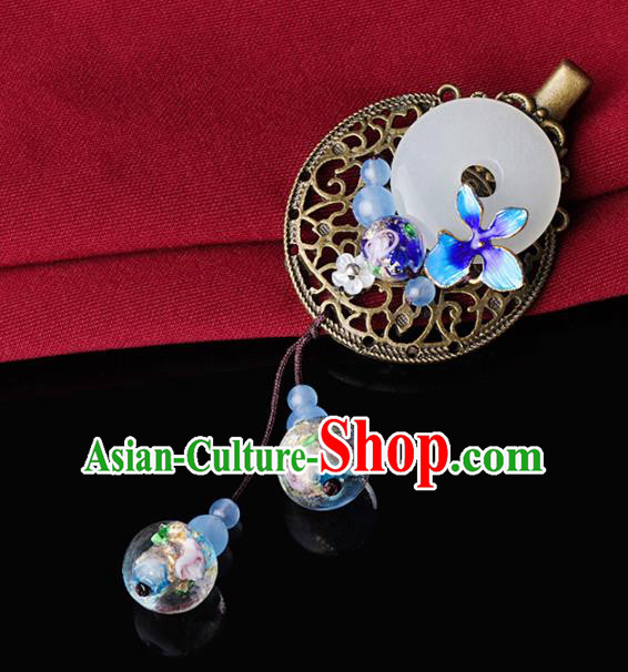 Chinese Traditional Hair Accessories National Hanfu Blueing Jade Hair Claw for Women