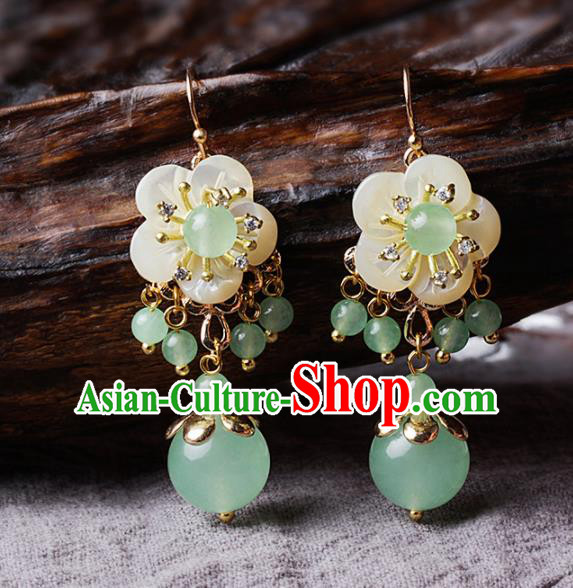 Chinese Traditional Ear Jewelry Accessories National Hanfu Green Beads Earrings for Women
