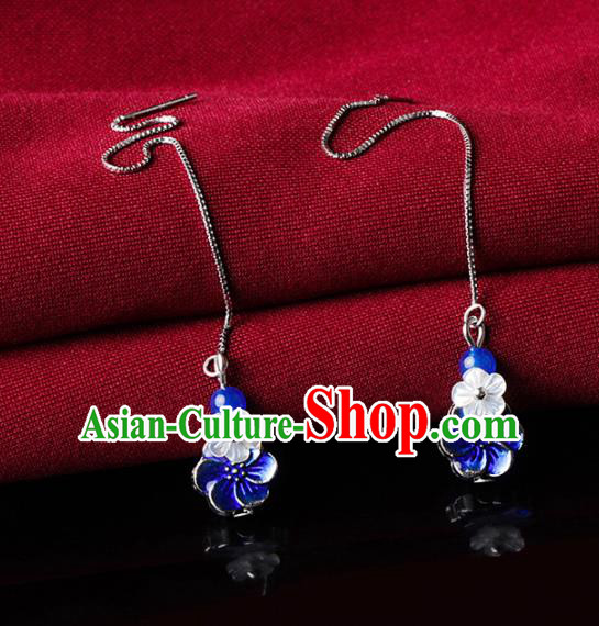 Chinese Traditional Ear Jewelry Accessories National Hanfu Blueing Flower Earrings for Women