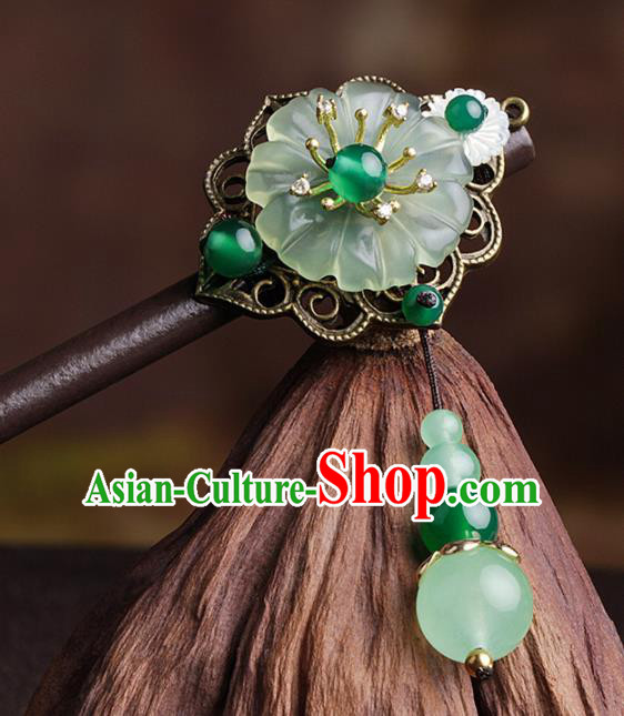 Chinese Traditional Hair Accessories National Hanfu Hsiuyen Jade Wood Hairpins for Women