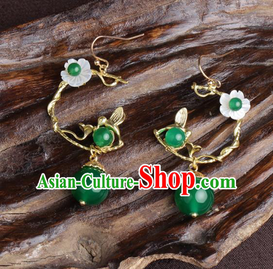 Chinese National Hanfu Classical Golden Earrings Traditional Ear Jewelry Accessories for Women