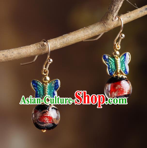 Chinese National Hanfu Classical Blueing Butterfly Earrings Traditional Ear Jewelry Accessories for Women
