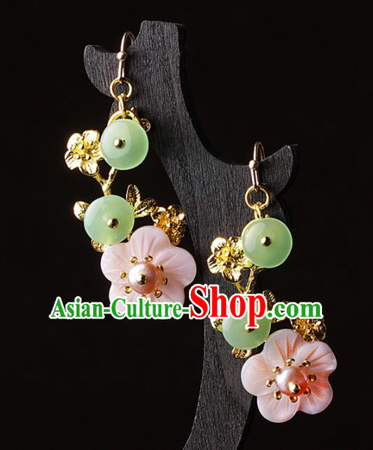 Chinese Traditional Jewelry Accessories National Hanfu Pink Shell Earrings for Women