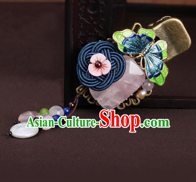 Chinese Traditional Hair Accessories National Hanfu Blueing Butterfly Rose Chalcedony Hair Claw for Women