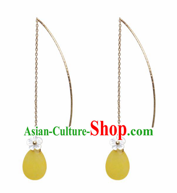 Chinese National Hanfu Classical Yellow Earrings Traditional Ear Jewelry Accessories for Women