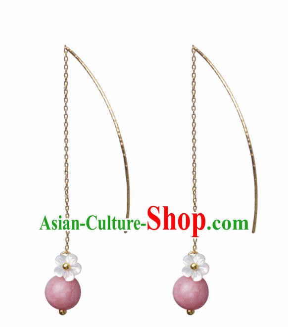 Chinese National Hanfu Classical Pink Earrings Traditional Ear Jewelry Accessories for Women