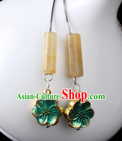 Chinese National Hanfu Classical Yellow Jade Earrings Traditional Ear Jewelry Accessories for Women
