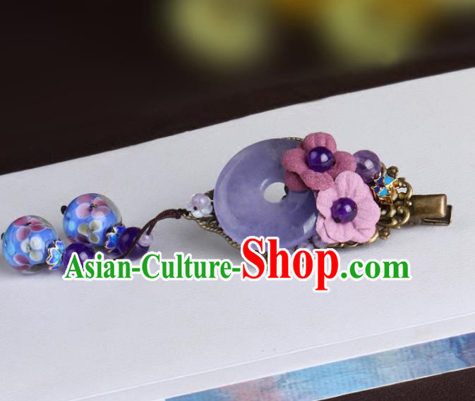 Chinese Traditional Hair Accessories National Hanfu Purple Jade Tassel Hair Claw for Women