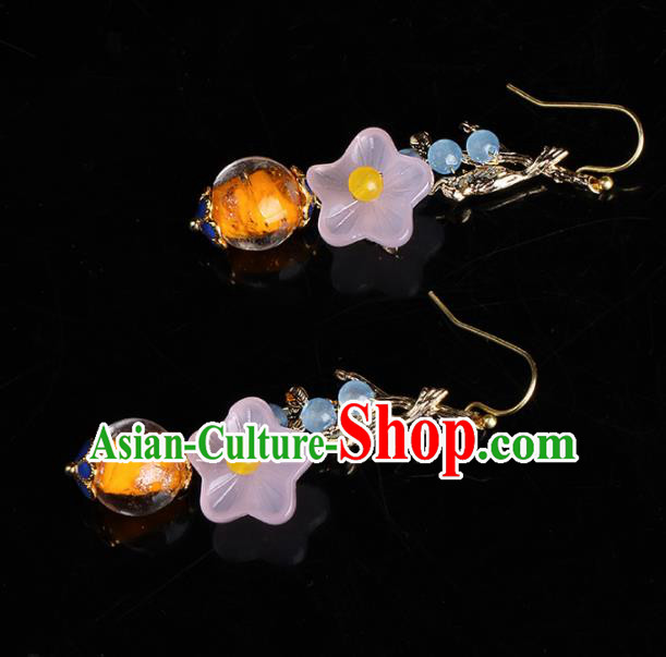 Chinese National Classical Hanfu Pink Flower Earrings Traditional Jewelry Accessories for Women