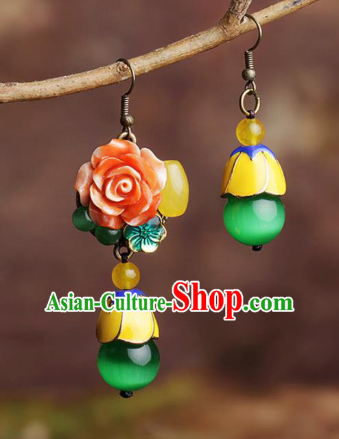 Chinese National Hanfu Classical Irregular Earrings Traditional Ear Jewelry Accessories for Women