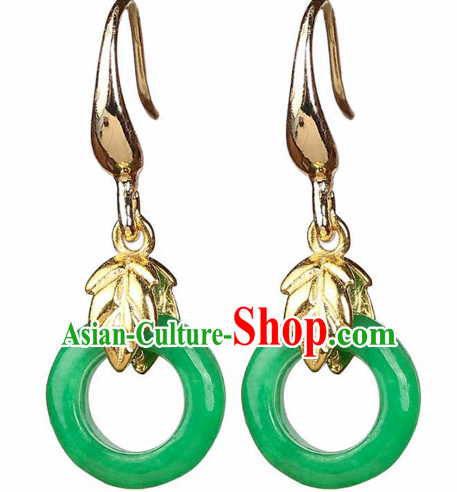 Chinese Yunnan National Classical Green Jade Earrings Traditional Ear Jewelry Accessories for Women