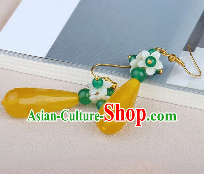 Chinese Yunnan National Classical Yellow Chalcedony Earrings Traditional Ear Jewelry Accessories for Women