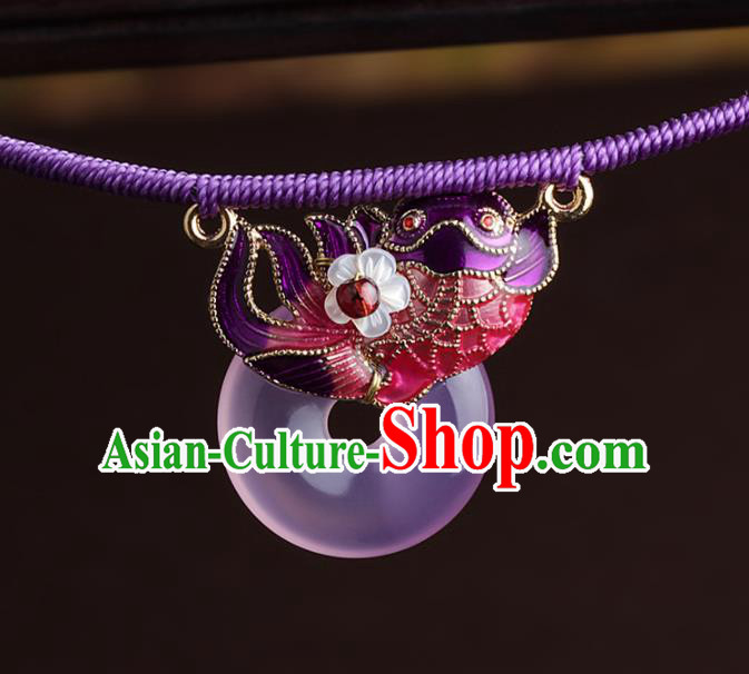 Chinese National Hanfu Classical Purple Peace Buckle Necklace Traditional Jewelry Accessories for Women