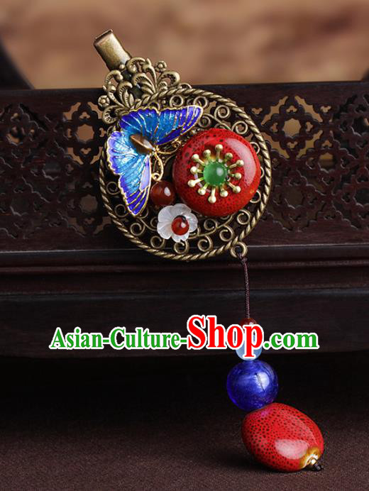 Chinese Traditional Hair Accessories National Hanfu Blueing Butterfly Hair Claw for Women