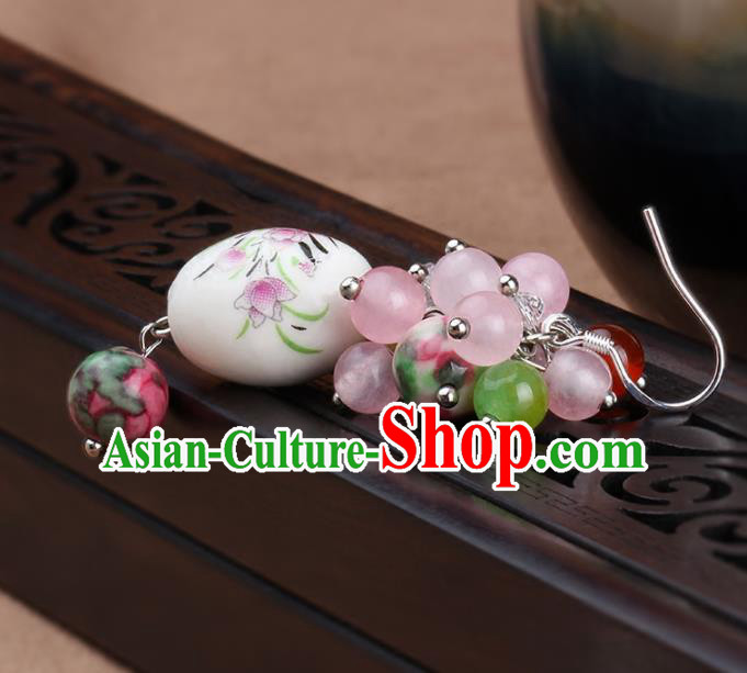 Chinese Yunnan National Classical Ceramics Earrings Traditional Hanfu Ear Jewelry Accessories for Women