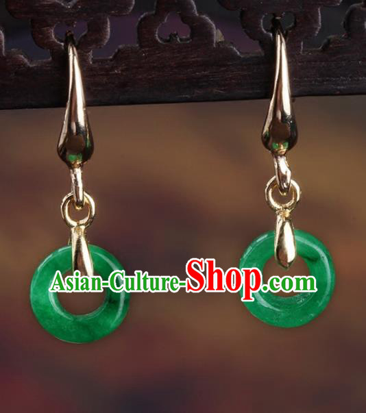 Chinese Yunnan National Classical Jadeite Earrings Traditional Hanfu Ear Jewelry Accessories for Women