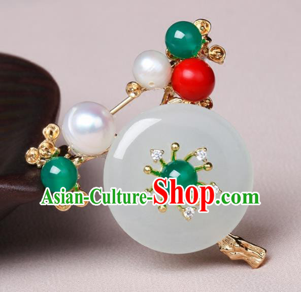 Chinese Traditional Breastpin Jewelry Accessories National Hanfu Jade Brooch for Women