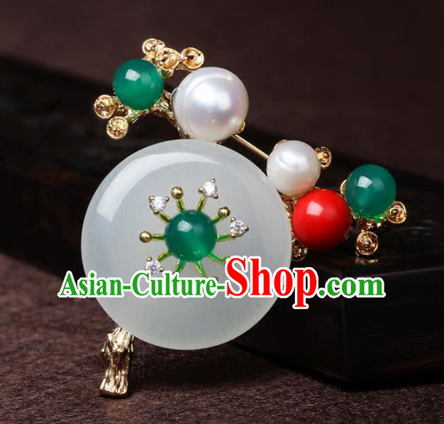Chinese Traditional Breastpin Jewelry Accessories National Hanfu Jade Brooch for Women