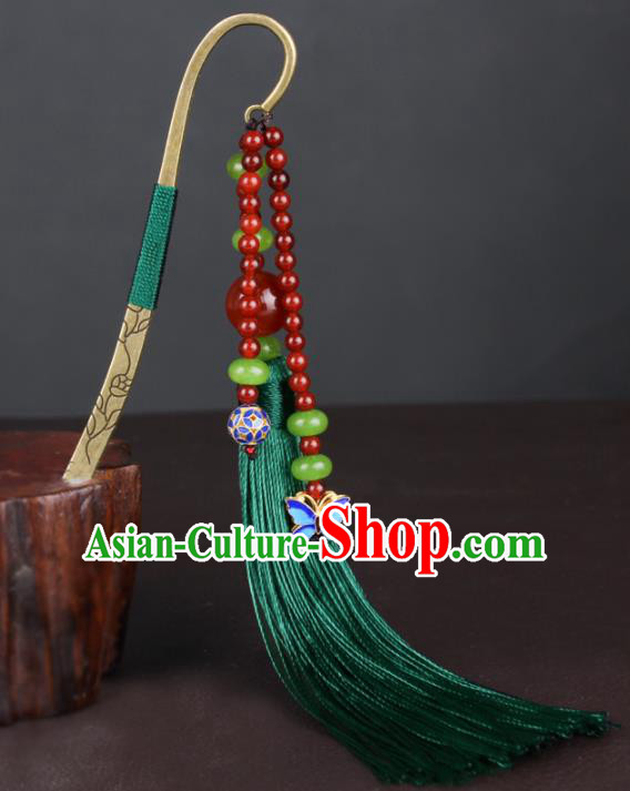 Chinese Traditional Hair Accessories Green Tassel Hair Clip National Hanfu Hairpins for Women