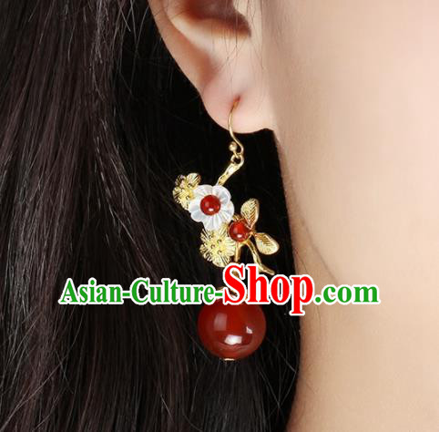Chinese Yunnan National Classical Golden Wintersweet Earrings Traditional Ear Jewelry Accessories for Women