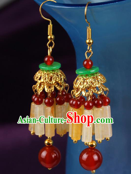 Chinese Yunnan National Topaz Earrings Traditional Classical Hanfu Jewelry Accessories for Women