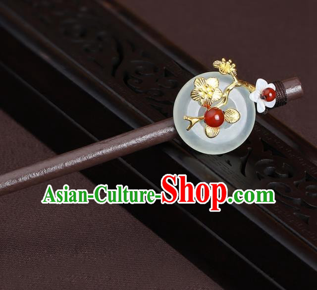 Chinese Traditional Hair Accessories Wood Hair Clip National Hanfu Jade Hairpins for Women