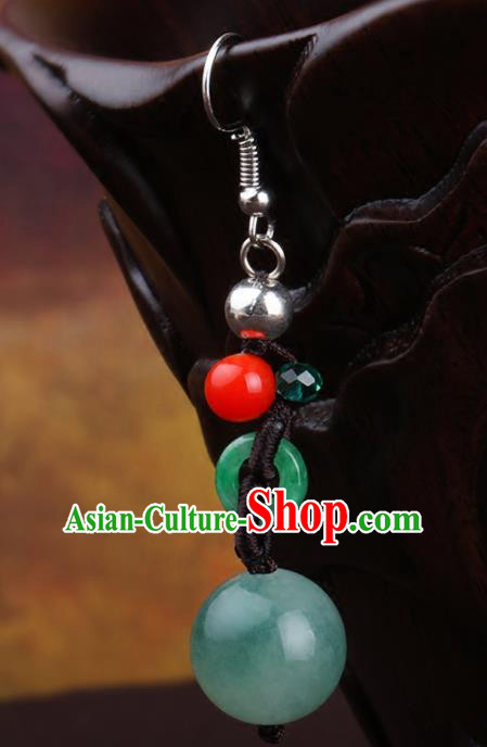 Chinese Yunnan National Classical Jade Earrings Traditional Ear Jewelry Accessories for Women