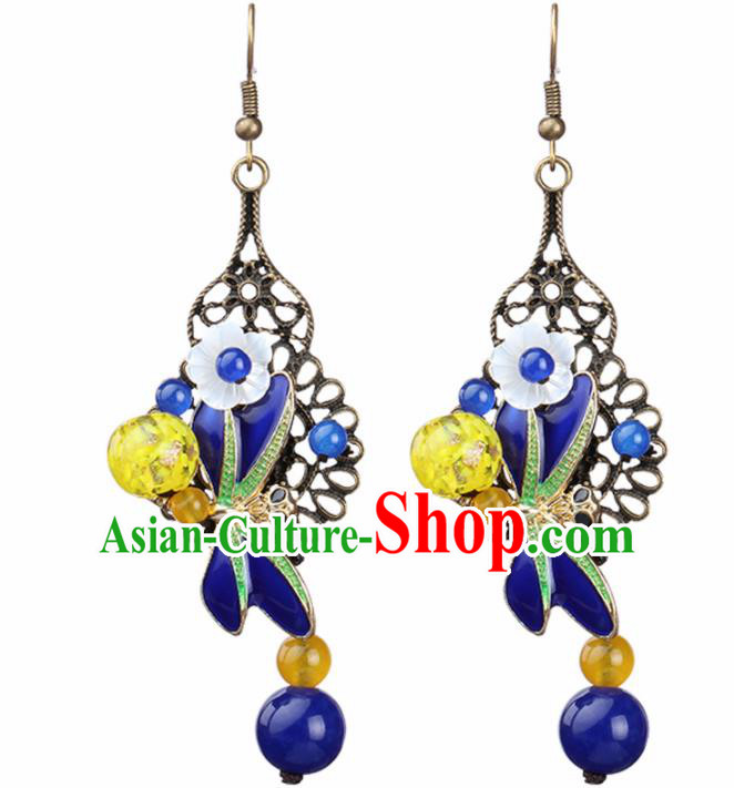 Chinese Yunnan National Classical Earrings Traditional Blueing Ear Jewelry Accessories for Women
