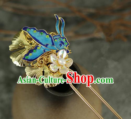 Handmade Chinese Traditional Blueing Butterfly Hairpins Traditional Classical Hanfu Hair Accessories for Women