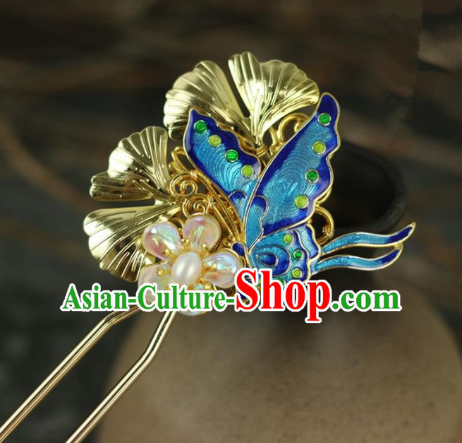 Handmade Chinese Traditional Blueing Butterfly Hairpins Traditional Classical Hanfu Hair Accessories for Women