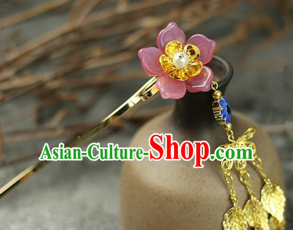 Handmade Chinese Traditional Pink Flower Hairpins Traditional Classical Hanfu Hair Accessories for Women