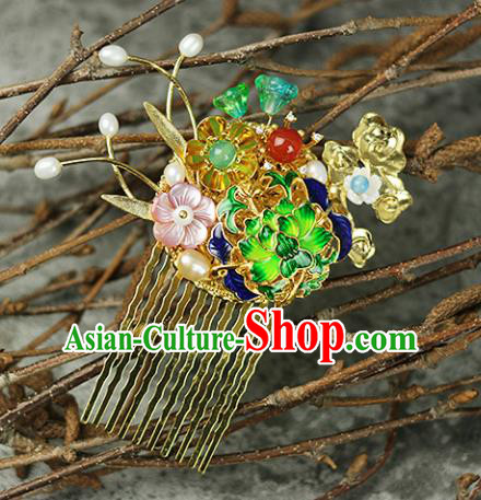 Handmade Chinese Traditional Blueing Lotus Hair Combs Traditional Classical Hanfu Hair Accessories for Women