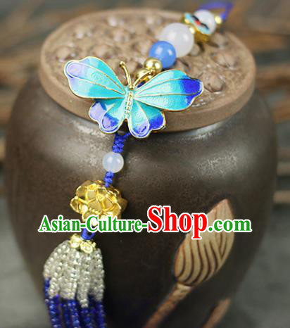 Chinese Traditional Blueing Butterfly Pendant Traditional Classical Hanfu Jewelry Accessories for Women